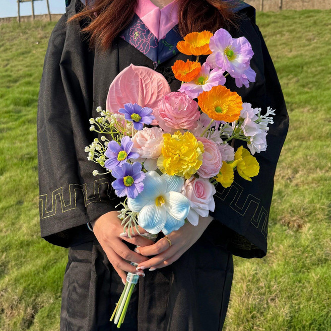 仿真花畢業手捧花, 花漾多巴胺 材料包 送紮帶, 1個