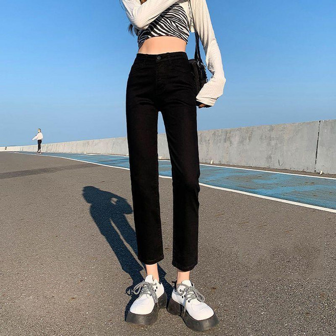 超值 七八九分矮小個子米白直筒牛仔褲女潮流百搭薄新款高腰顯瘦煙管褲 副廠商品