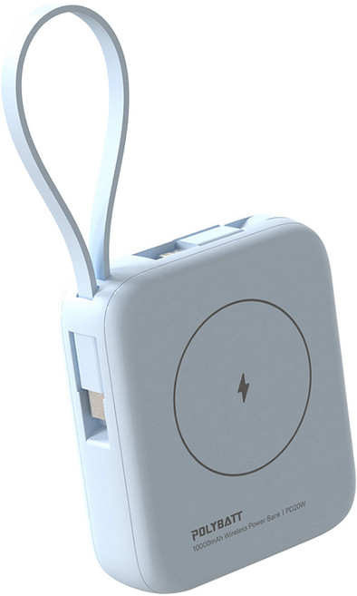 POLYBATT 10000mAh磁吸無線充電行動電源 自帶雙線 雙PD快充 隱形支架 電量顯示, 淺藍, T10 新色
