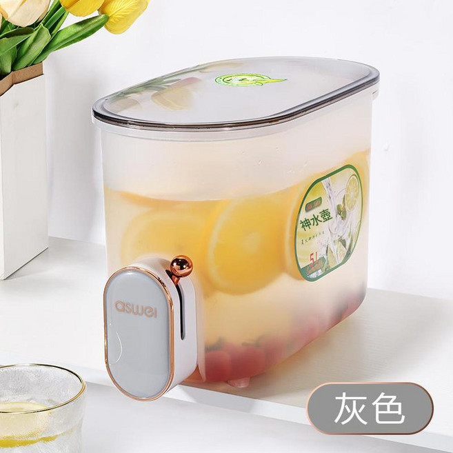 aswei 大容量冷水壺帶龍頭, 灰色, 1個, 5L
