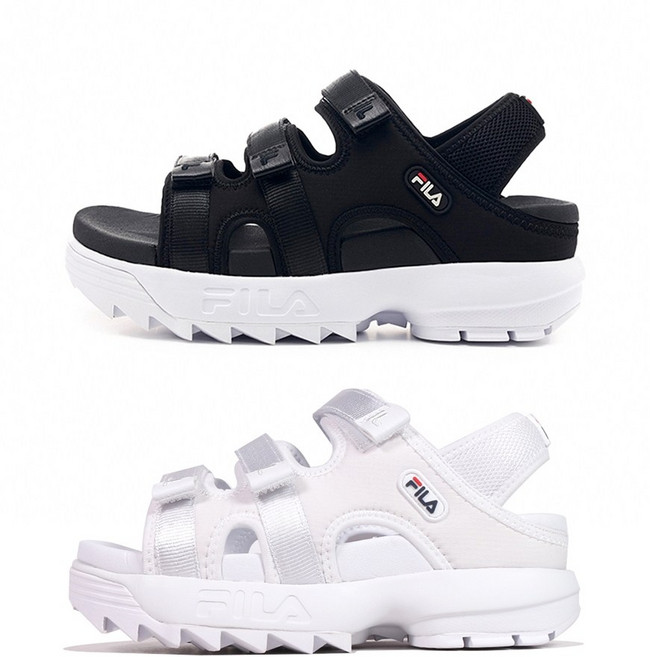 FILA 女 厚底涼鞋, 黑,US8-25CM