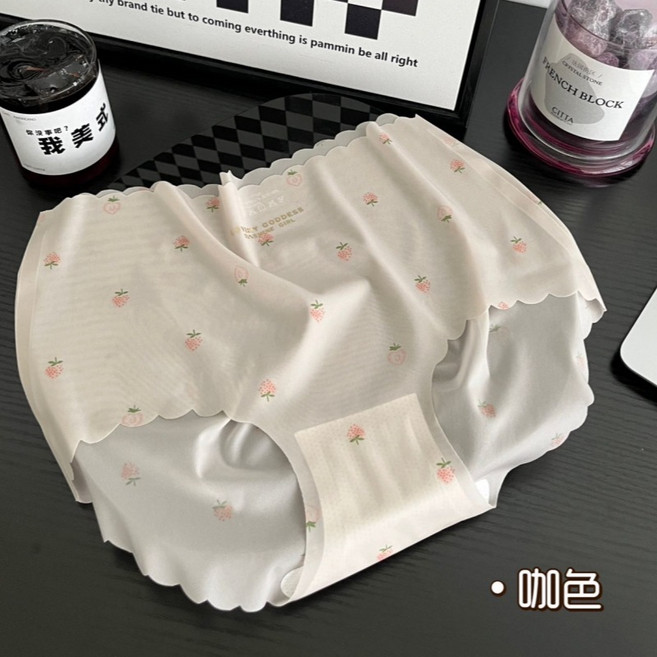 Onedays 裸感印花面膜內褲 中腰內褲 無痕內褲 透氣內褲 女內褲 瑜珈健身C701, 咖,L