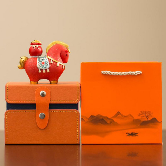 馬上有錢 招財擺件 創意工藝品裝飾, 【紅色】馬上有【福袋】+【橙色禮盒】