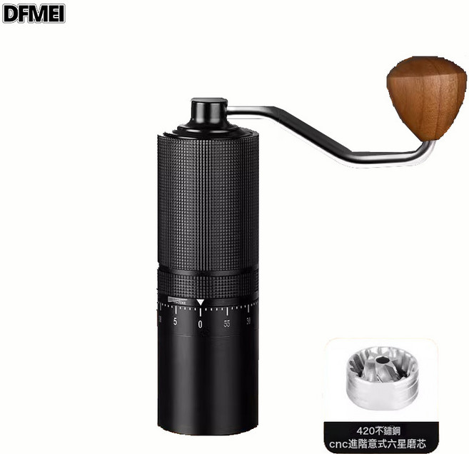 DFMEI 手搖磨豆機外調咖啡手磨意式研磨器咖啡機SUS420鋼芯戶外便攜, 1個, R06proX 中調六角 黑色:如圖