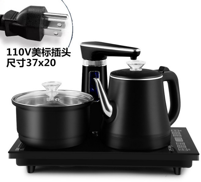 雙層隔熱電熱水壺 智能自動上水 110V美標插頭, 黑色包膠壺+消毒鍋37x20 110v, 黑色包膠壺+消毒鍋37x20
