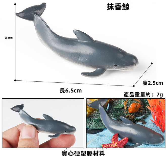 仿真實心兒童海洋動物模型迷你鯊魚鰩魚鯨鯊海豚海龜海獅擺件, 1個, 2005迷你實心抹香鯨:2291