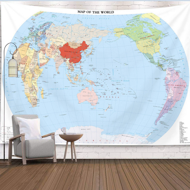 世界地圖掛布 客廳房間裝飾背景布 北歐復古文藝風牆面掛毯, MAP-地圖6,寬0.6米高0.45米送雙面貼, MAP-地圖6