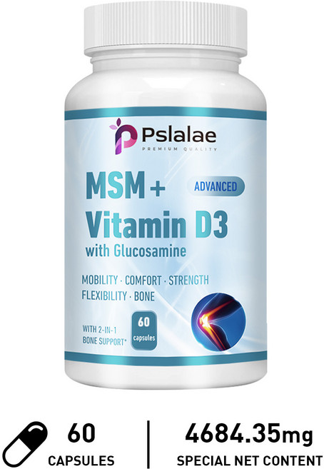 Pslalae MSM + 維生素 D3 + 葡萄糖胺 關節保健, 60組