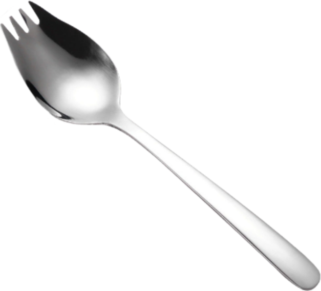 304不鏽鋼長柄叉勺 湯匙叉子二合一 方便喝湯吃麵水果, Silver, 1個