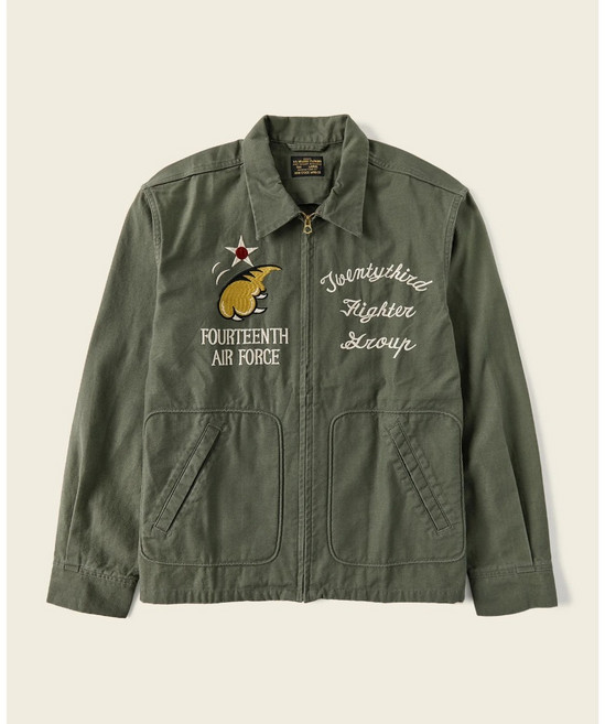 USAAF 1 復刻飛虎隊刺繡外套 14th Air Force 二戰軍裝 軍綠斜紋棉夾克 男美軍風復古外套