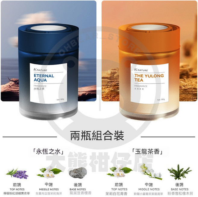 KNATURE 汽車香氛 固體香膏, 1個, 玉龍雪茶+永恆花園(2瓶裝), 玉龍雪茶+永恆花園