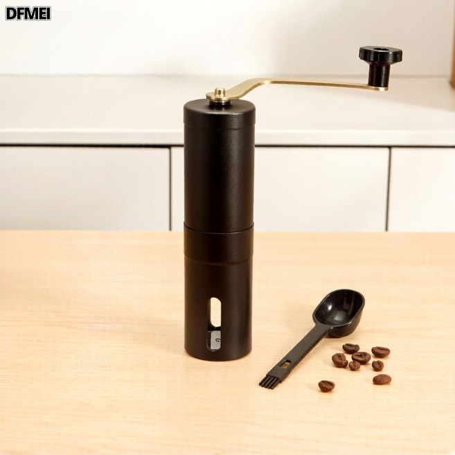 DFMEI 不鏽鋼手搖咖啡磨磨豆機, 1個, 常規高款W301-黑色+勺子:如圖