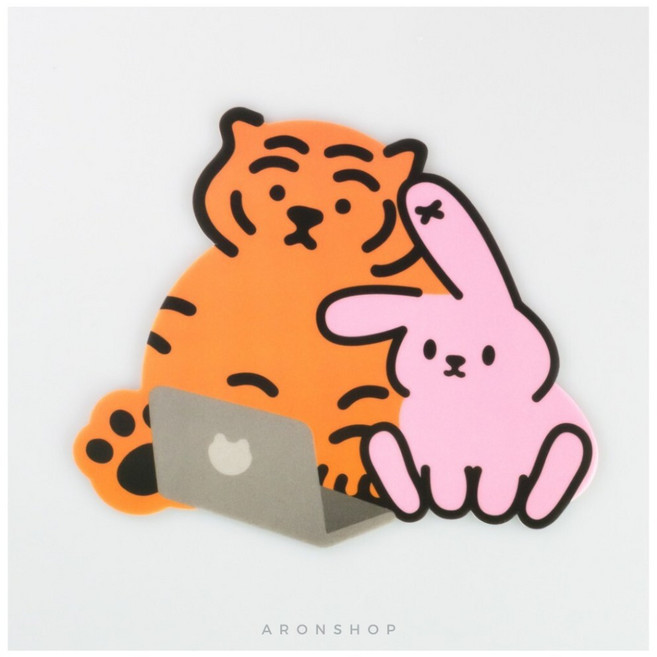 MUZIK TIGER 造型滑鼠墊 辦公室小物 療癒小物 韓國文創, 1個, 橘胖虎和粉兔兔