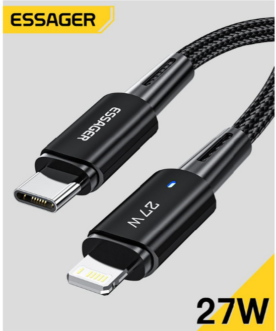 Essager 晨光C-L 27W數據線 可選 快速充電傳輸穩定, 1個, 黑色, 0.5m