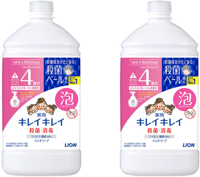 LION 獅王 趣淨 泡沫洗手慕斯 補充瓶 柑橘香, 2件, 800ml