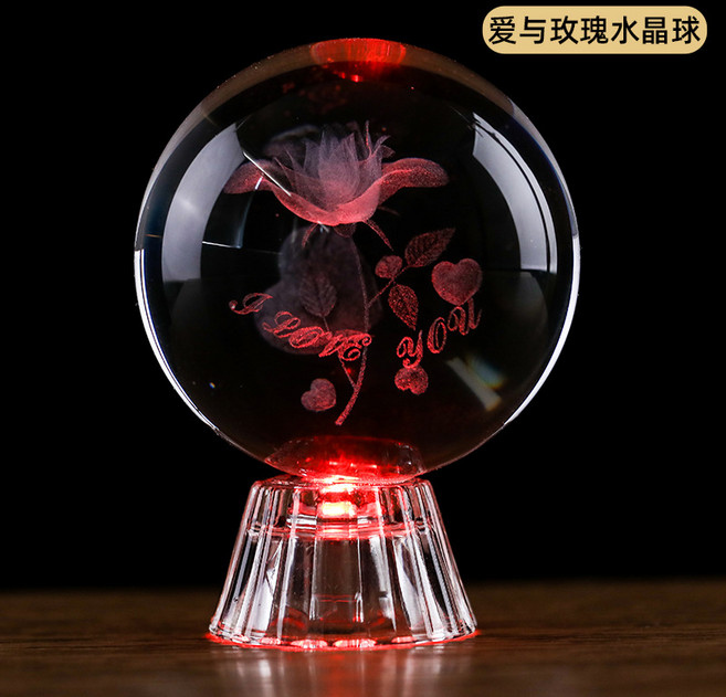 達姿 水晶球擺件 十二生肖/星座內雕水晶玻璃工藝品, 愛與玫瑰