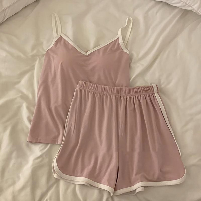 睡衣套裝 帶胸墊吊帶背心家居服 可外穿