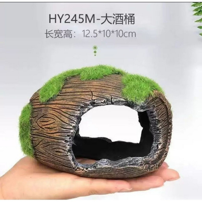 魚缸仿真造景裝飾 青苔石頭擺件, 1個, 大青苔破酒桶
