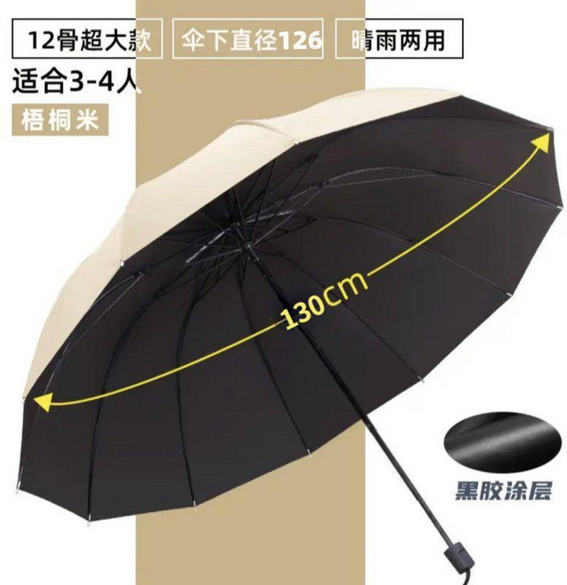 12骨反向摺疊傘 晴雨兩用 黑膠防曬 加大加固