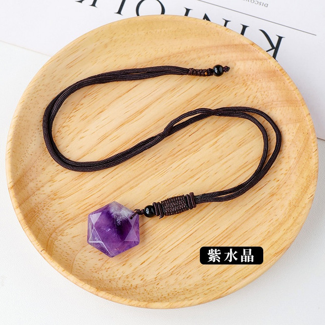 開運堂 天然水晶六芒星吊墜項鍊, 1個, 2.5CM)紫水晶, 紫水晶