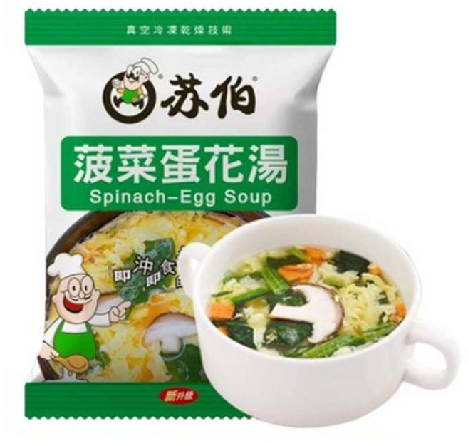 伯湯包 蛋花湯 30秒速沖即時濃湯 湯頭/火鍋底料, 1個, 蘇伯 菠菜蛋花湯, 6g