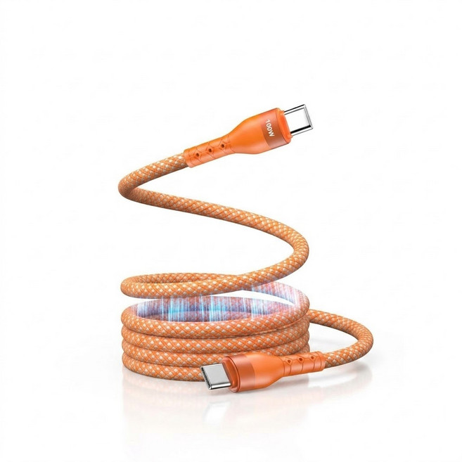 100W 磁吸充電線 適用於 Type-C 裝置, 橙色, 1個, 2m