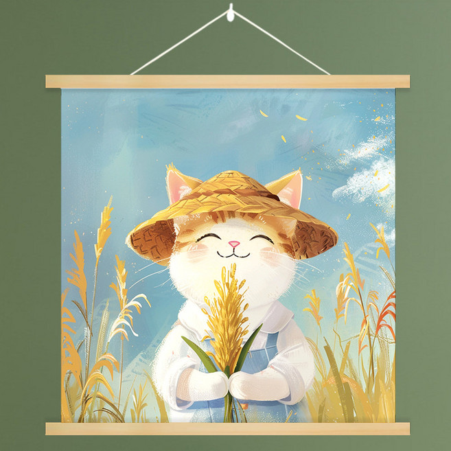 可愛卡通貓咪油畫掛畫 30*30cm 高檔環保厚款油畫布 實木掛軸 送掛鉤, GH479 - 1