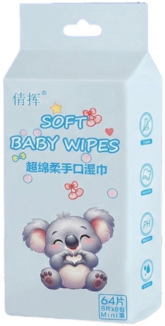 迷你口袋濕紙巾, 無尾熊 8入, 1套