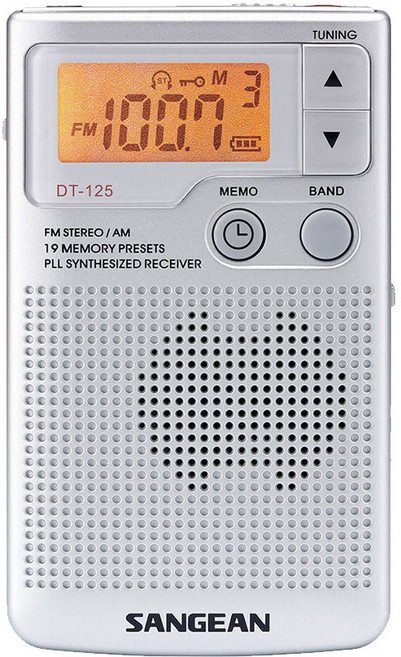 SANGEAN DT-125 袖珍型收音機 19組電台記憶 重低音D.B.B 自動掃描電台, 銀色
