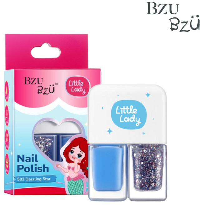 BZU BZU 小淑女兒童水性指甲油 502 閃亮星空系列 兒童專用, 1個, 50藍色-星光璀璨, 粉藍色, 10g