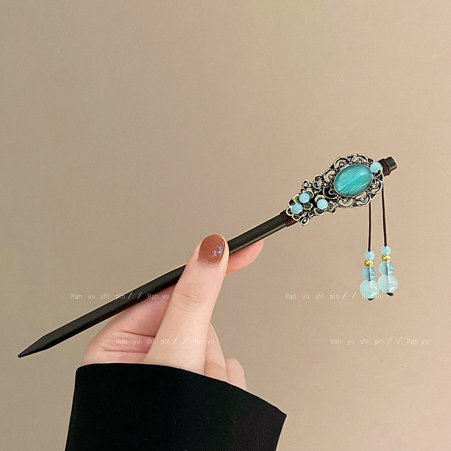 DIU 新中式花朵流蘇發簪時尚輕奢高顏值復古宮廷風木簪丸子頭盤發簪子