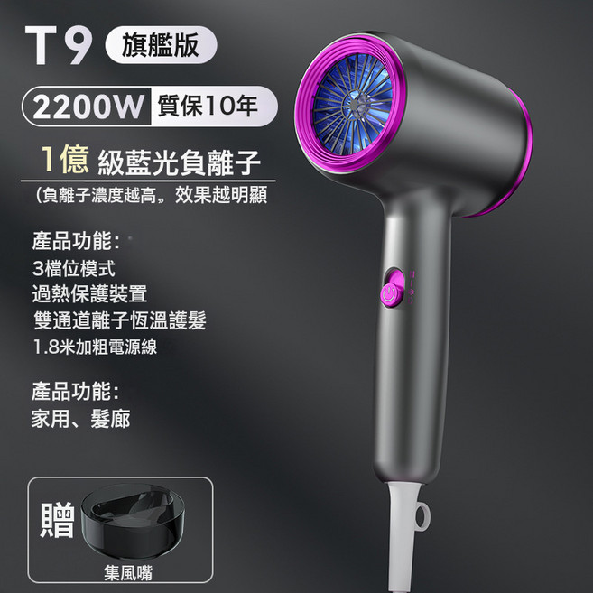 新款高速吹風機家用酒店髮廊大功率速幹靜音負離子護發吹風機, 無規格, 爆款灰【國標高品質】2200W快速幹發