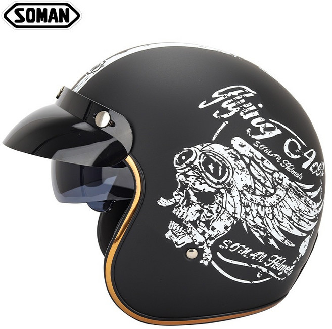 KRE HELMET 經典復古半罩安全帽 白藍粉幻影, 飛車,S頭圍(55-56)cm