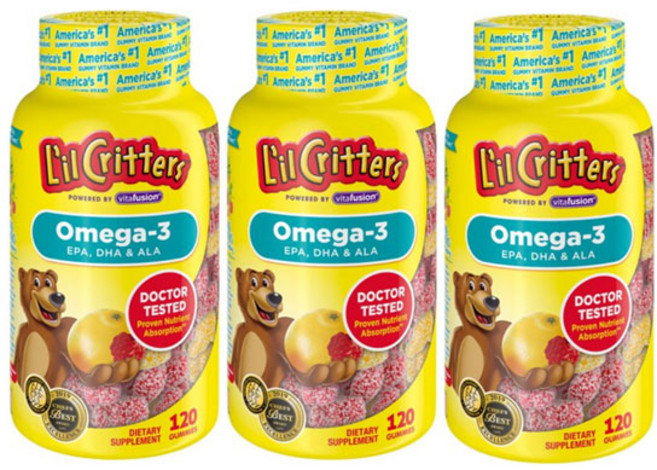 孩童Omega-3 DHA軟糖 覆盆子&檸檬風味, 120顆, 3罐
