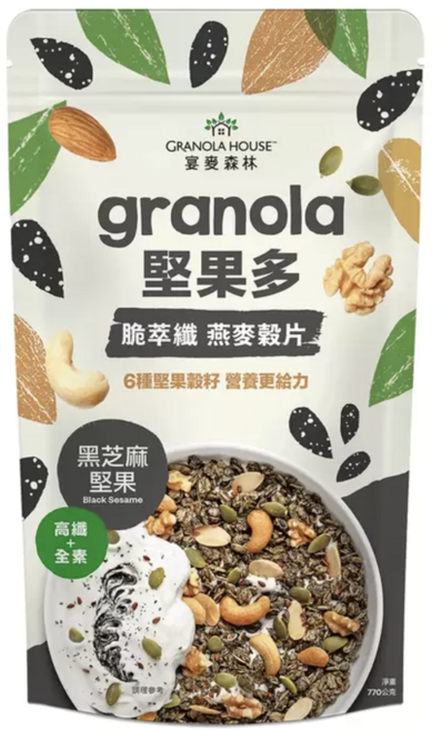 GRANOLA HOUSE 堅果多黑芝麻口味燕麥片 高纖全素 六種堅果營養豐富, 770g, 1個