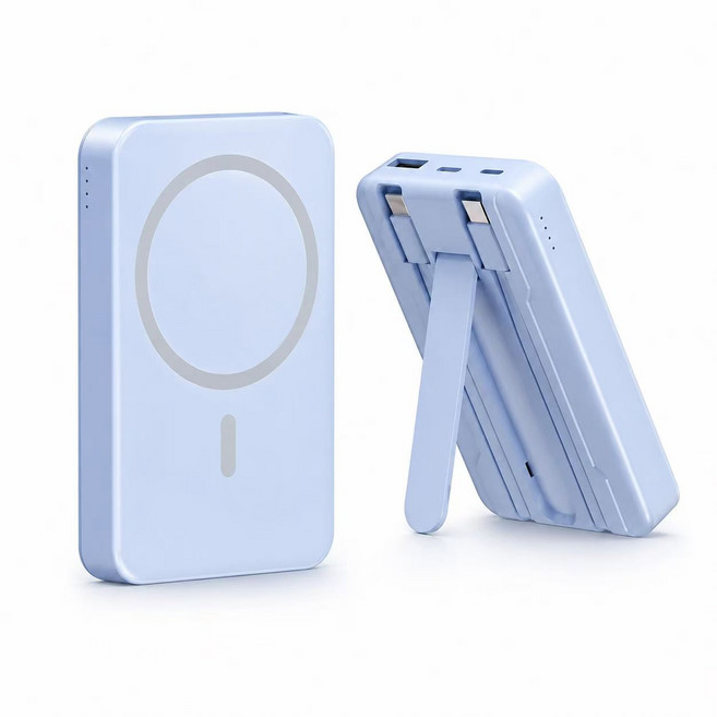 【防爆電芯3C Wh標示】可上飛機 20000mAh 無線磁吸行動電源 移動電源 快充行動充 無線充電 自帶線支架充電寶, 天空藍, K044