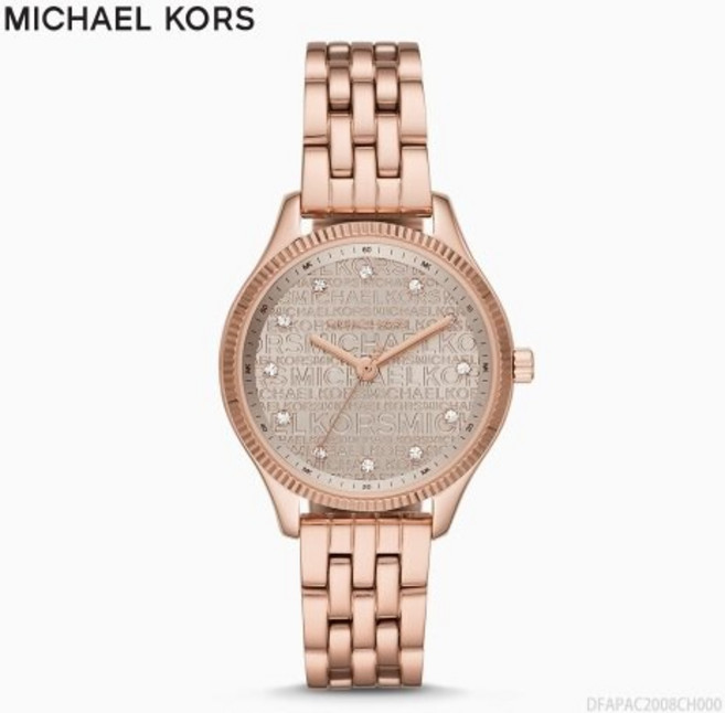 MICHAEL KORS 經典滿版logo玫瑰金時尚腕錶MK6799