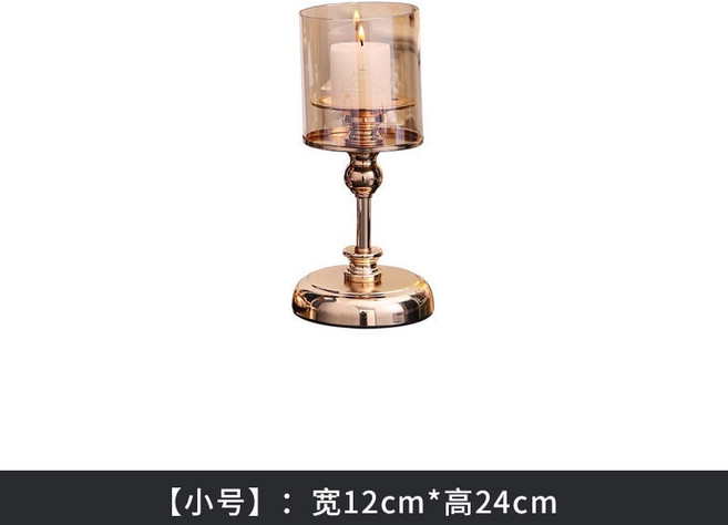 金色玻璃燭台 簡約時尚居家裝飾 浪漫氛圍 客廳臥室適用, 燭臺
