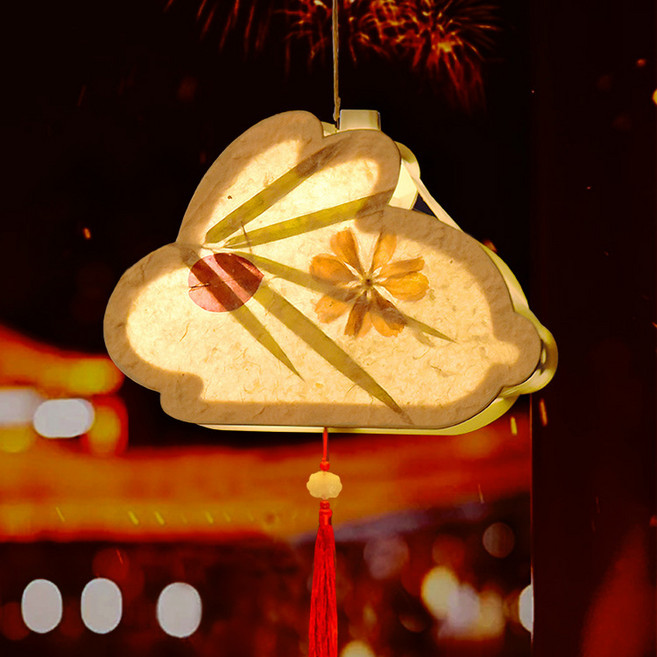 中秋古風花燈手提紙燈, 花草紙玉兔