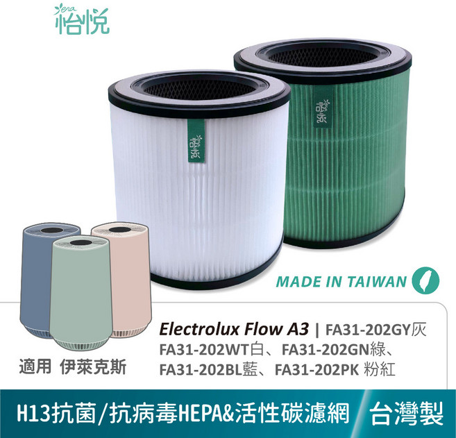 HEPA 濾網 適用 Electrolux Flow A3 FA31-202GY WT PK GN BL, 1個