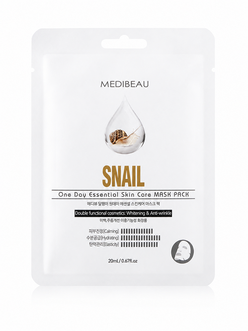 MEDIBEAU SNAIL One Day Essential Skin Care Mask Pack 潤澤抗皺, 1組, 10入