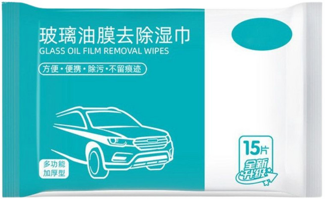 汽車玻璃清潔濕巾 15抽 除油膜, 1個, 15個裝