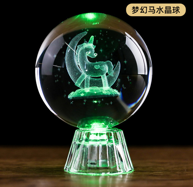 達姿 水晶球擺件 十二生肖/星座內雕水晶玻璃工藝品, 夢幻馬