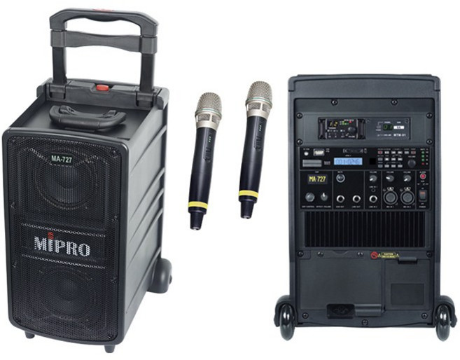 MIPRO MA-727 新豪華型行動拉桿式無線雙頻麥克風擴音機 CD座 MP3 二支無線麥克風, 黑色, 1套