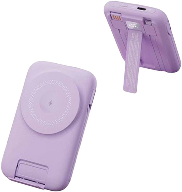 ONAIR 10000mAh 磁吸行動電源 附自帶線 可充手錶, 紫羅蘭(半固態電池), K1
