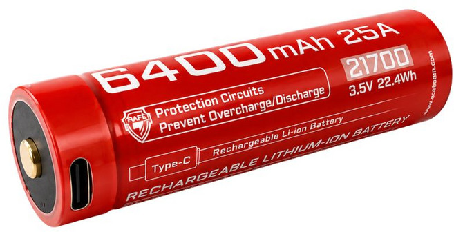 ACEBEAM 21700 6400mAh 大容量可充電鋰電池 (25A高放電/內建Type-C充電埠) P20 Mini 原廠電池, 紅色, 1個