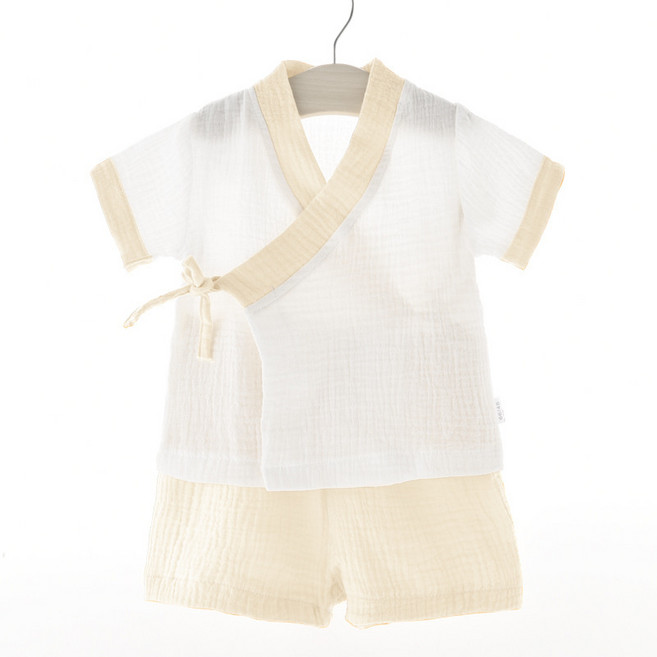 DFMEI 嬰兒夏季衣服褲子套裝紗布和服兒童短袖漢服寶寶家居睡衣