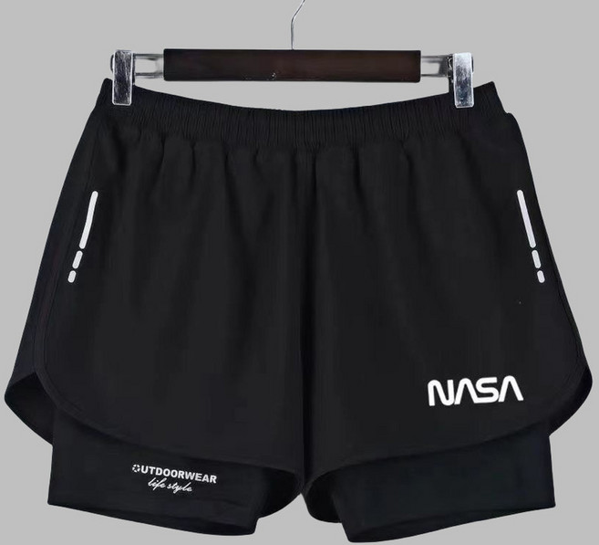 男士雙層防尷尬泳褲, NASA - 三分短褲 - 黑色