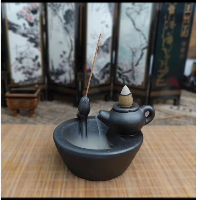 陶瓷檀香爐 復古 居室 擺件, 茶壺+約60顆倒流香