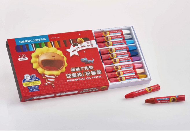SIMBALION 雄獅 六角油畫棒/粉蠟筆組 安全無毒, 18 Colors, 1套